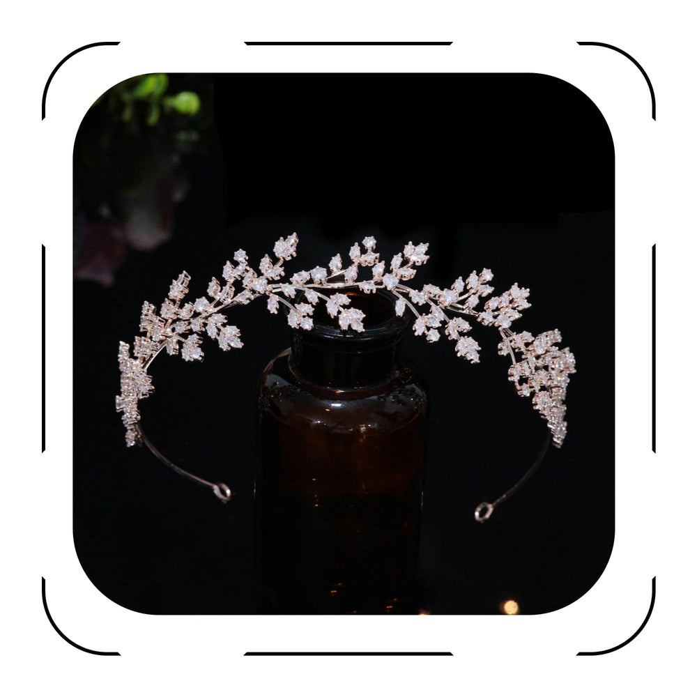 Jorsnovs rose gold tiara close-up with CZ crystals for bridal sparkle