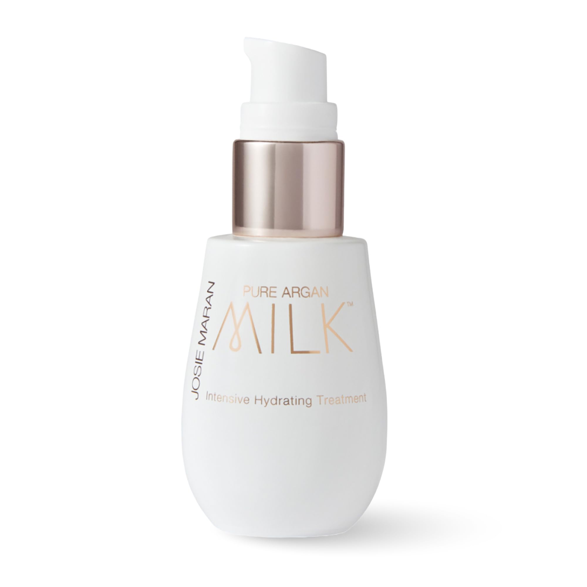 Josie Maran Pure Argan Milk bottle close-up for hydrated, radiant skin.