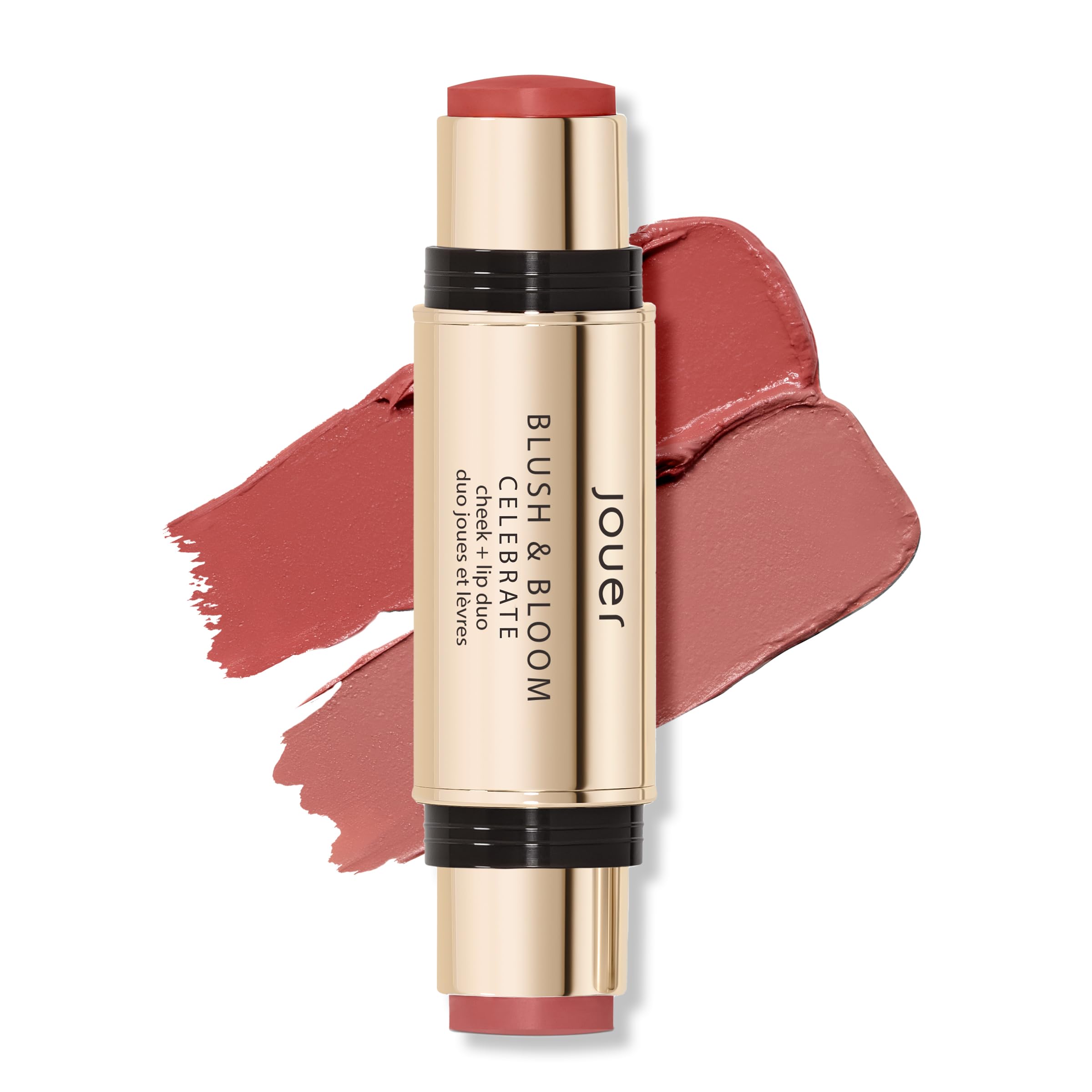 Jouer Blush & Bloom bottle closeup shows creamy rosy glow.