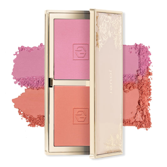 Jouer Blush Bouquet Duo palette open packaging showing dual shades for versatile looks