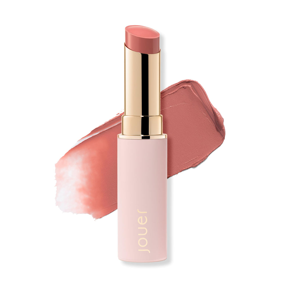 Jouer Demi-Matte Lip Balm berry tone closeup shows rich hydration and color.