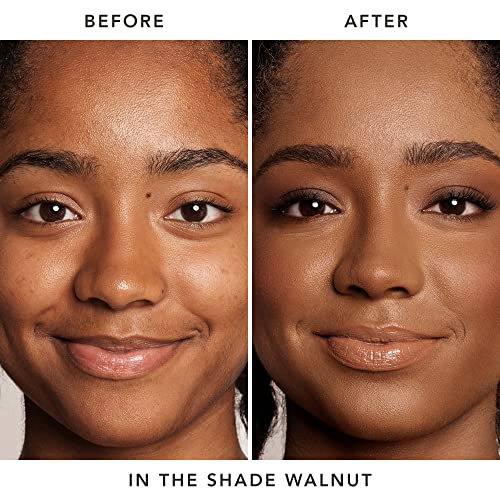 Foundation on walnut-dark olive undertone skin with subtle golden glow.