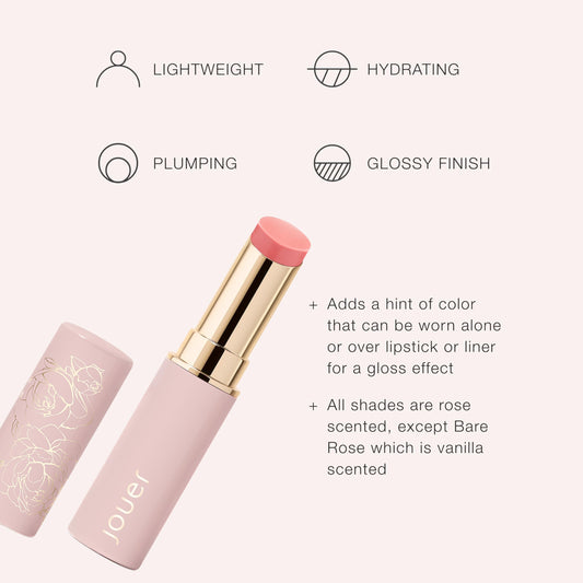 Jouer lip enhancer rose-tinted application closeup highlights subtle color and plump-looking lips
