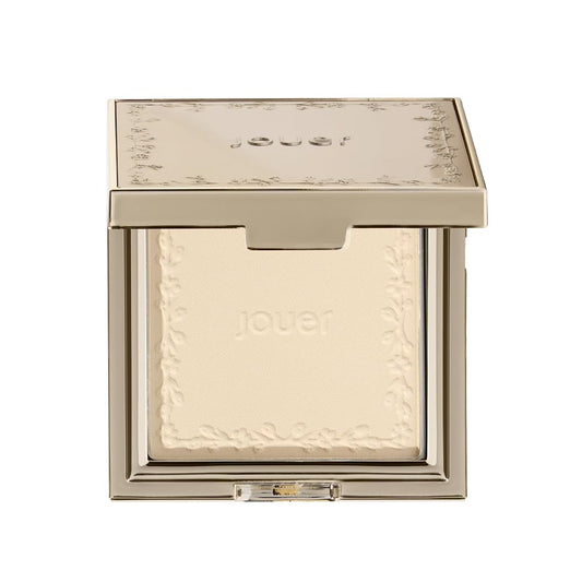 Jouer Soft Focus Hydrate + Set Powder compact for a translucent finish.
