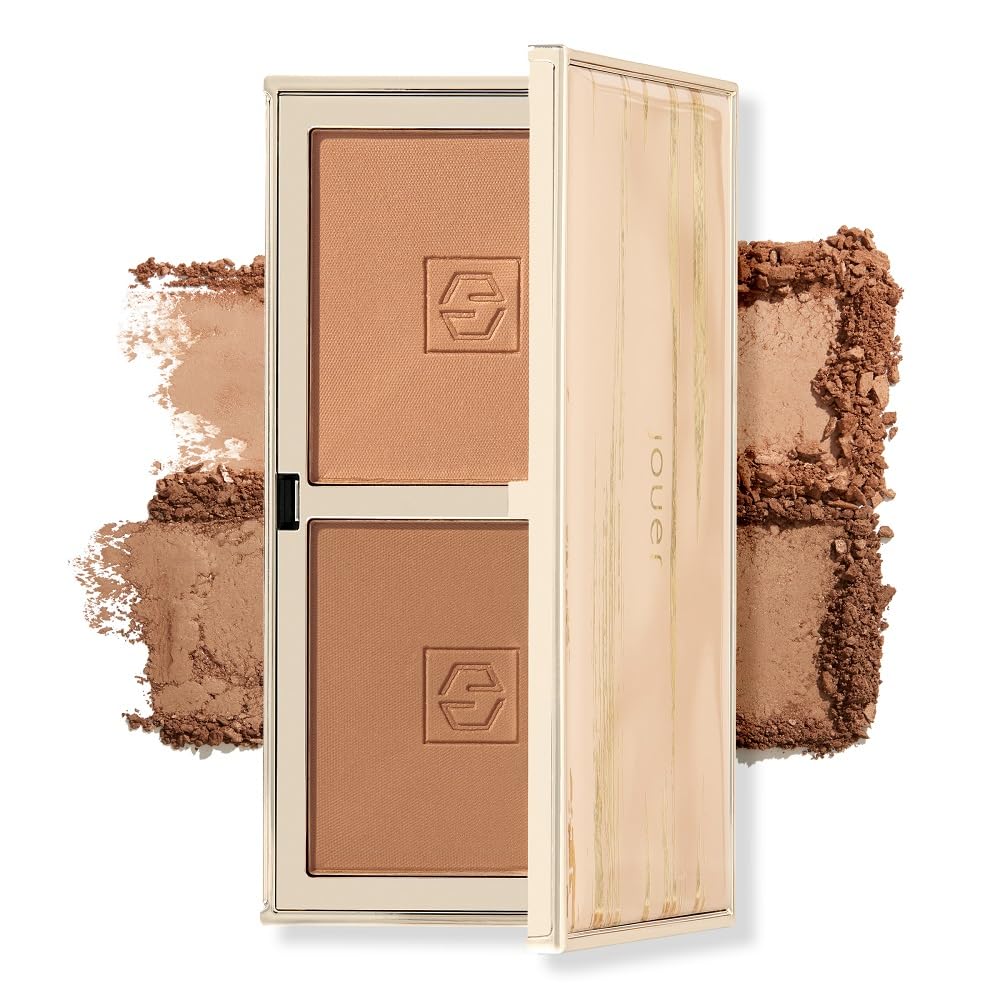 Jouer Sunswept Bronzer Duo compact with matte and shimmer shades for sun-kissed glow.
