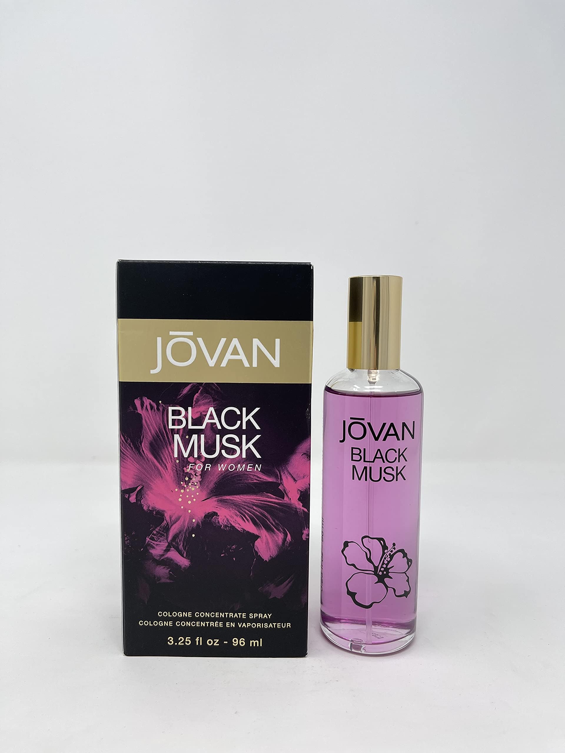 Jovan Black Must bottle on table as elegant display