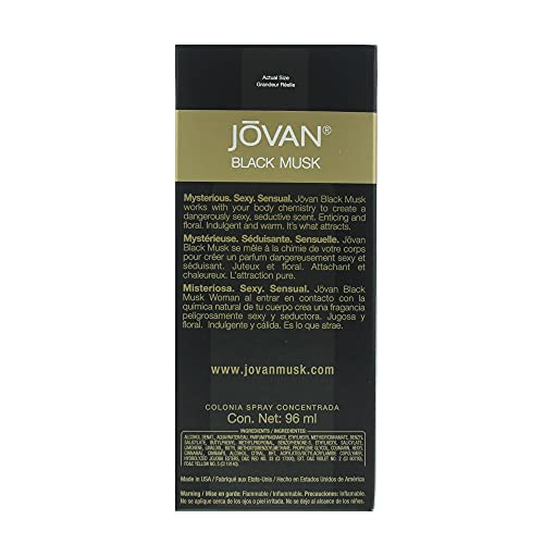 Jovan Black Must bottle side view highlighting portability