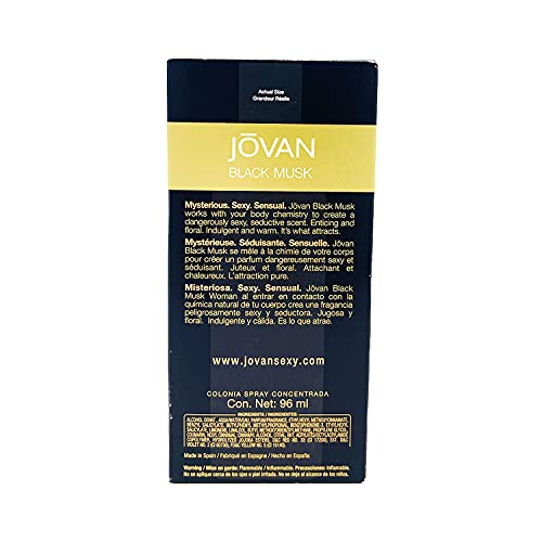 Jovan Black Must label detail with authentic branding