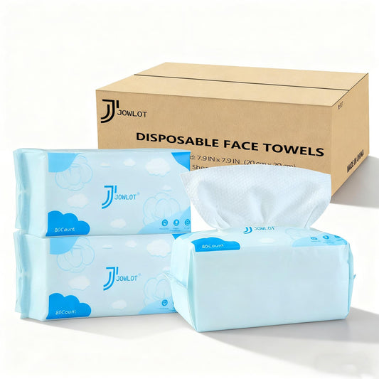 JOWLOT disposable face towels in a sturdy box for easy storage.