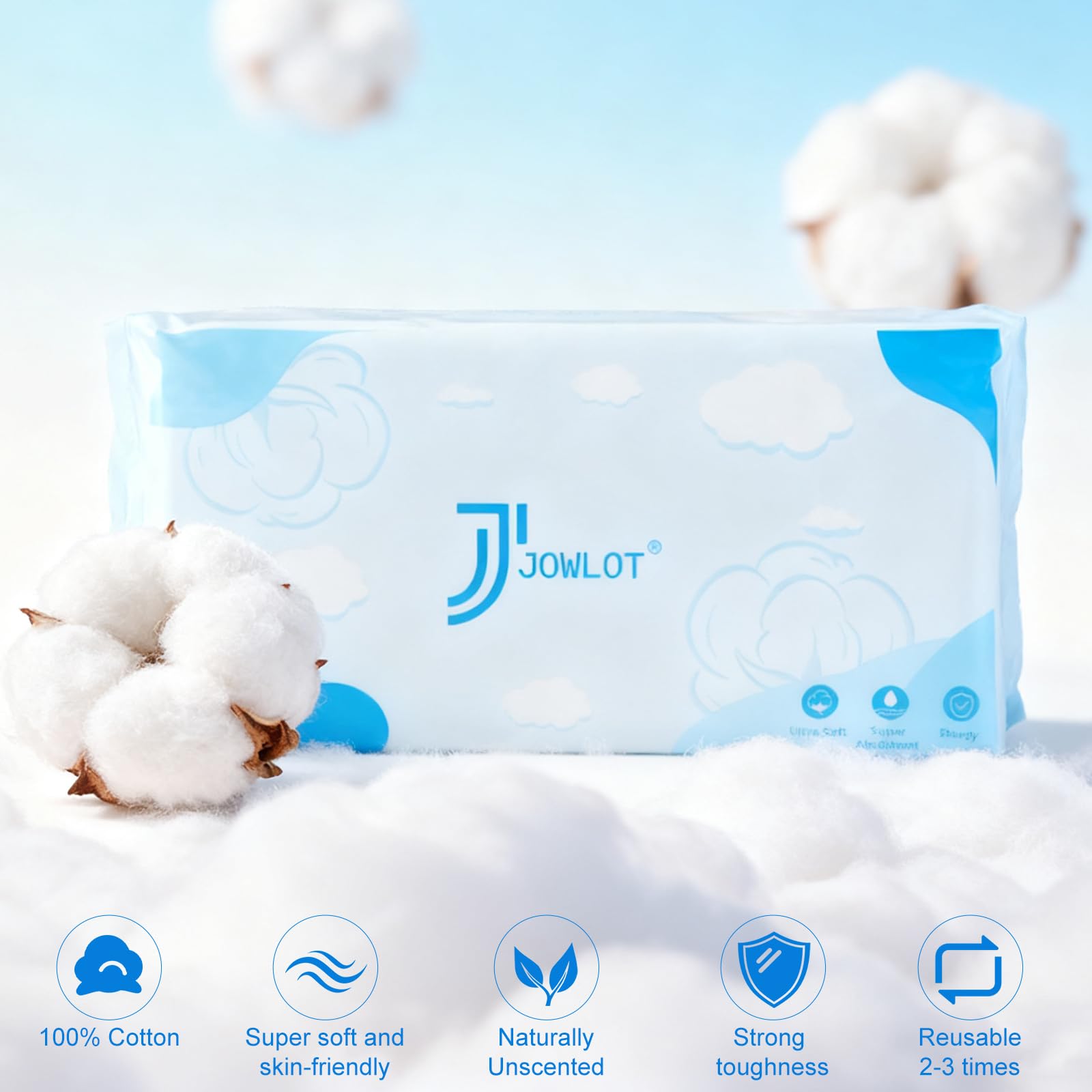 JOWLOT towels work wet or dry with strong absorption for cleansing.