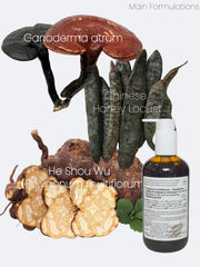 Joy Garden Reishi mushroom shampoo bottle strengthens roots with traditional blend.