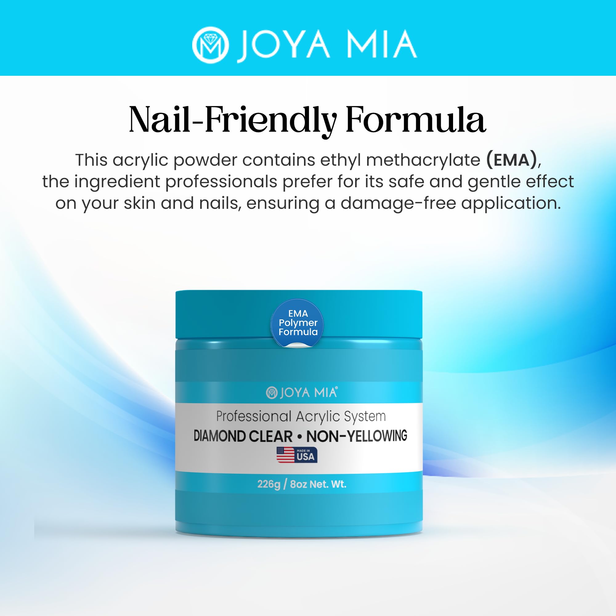 Joya Mia Soft Pink acrylic powder emphasizes natural-looking color