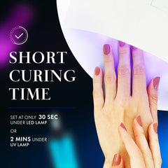 JOYA MIA base coat cures in about 30 seconds for efficient salon or home sessions.