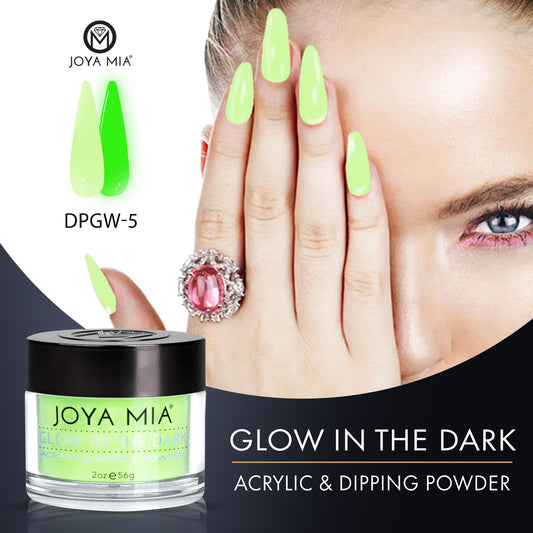 Joya Mia glow powder color swatches show 12 options for creative nail designs.