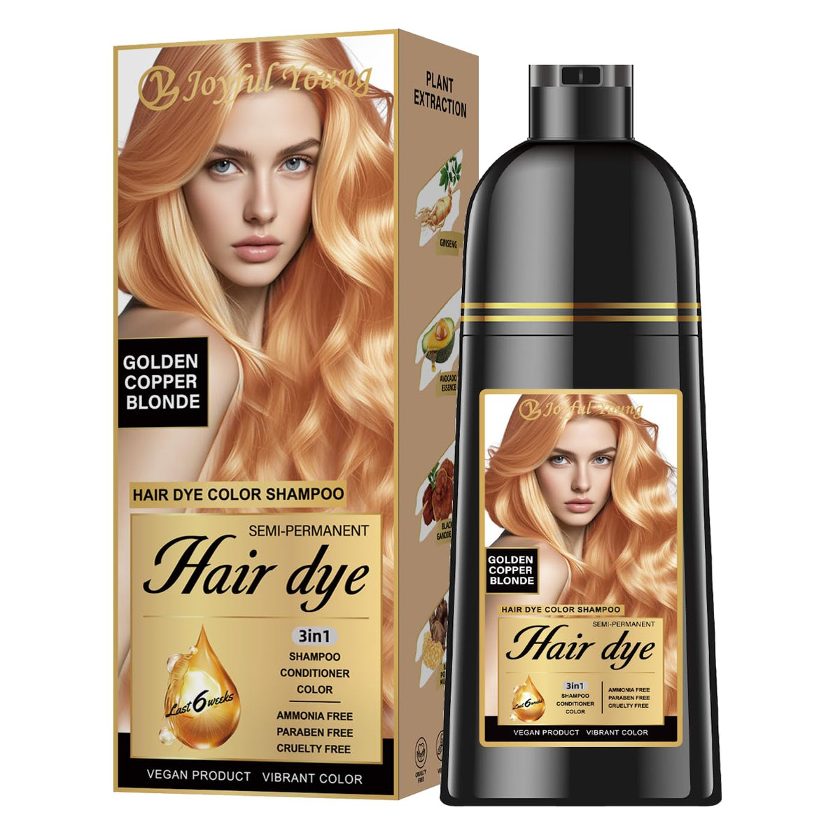 Joyful Young Golden Copper Blonde Shampoo deposits warm color on blond hair