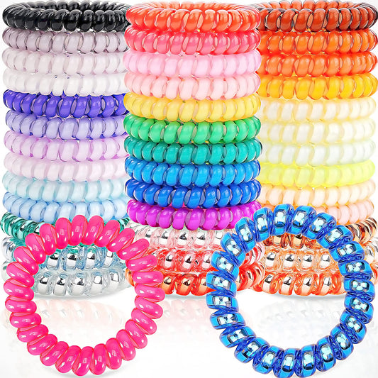 JOYOYO spiral hair ties in candy colors, gentle on hair and secure.