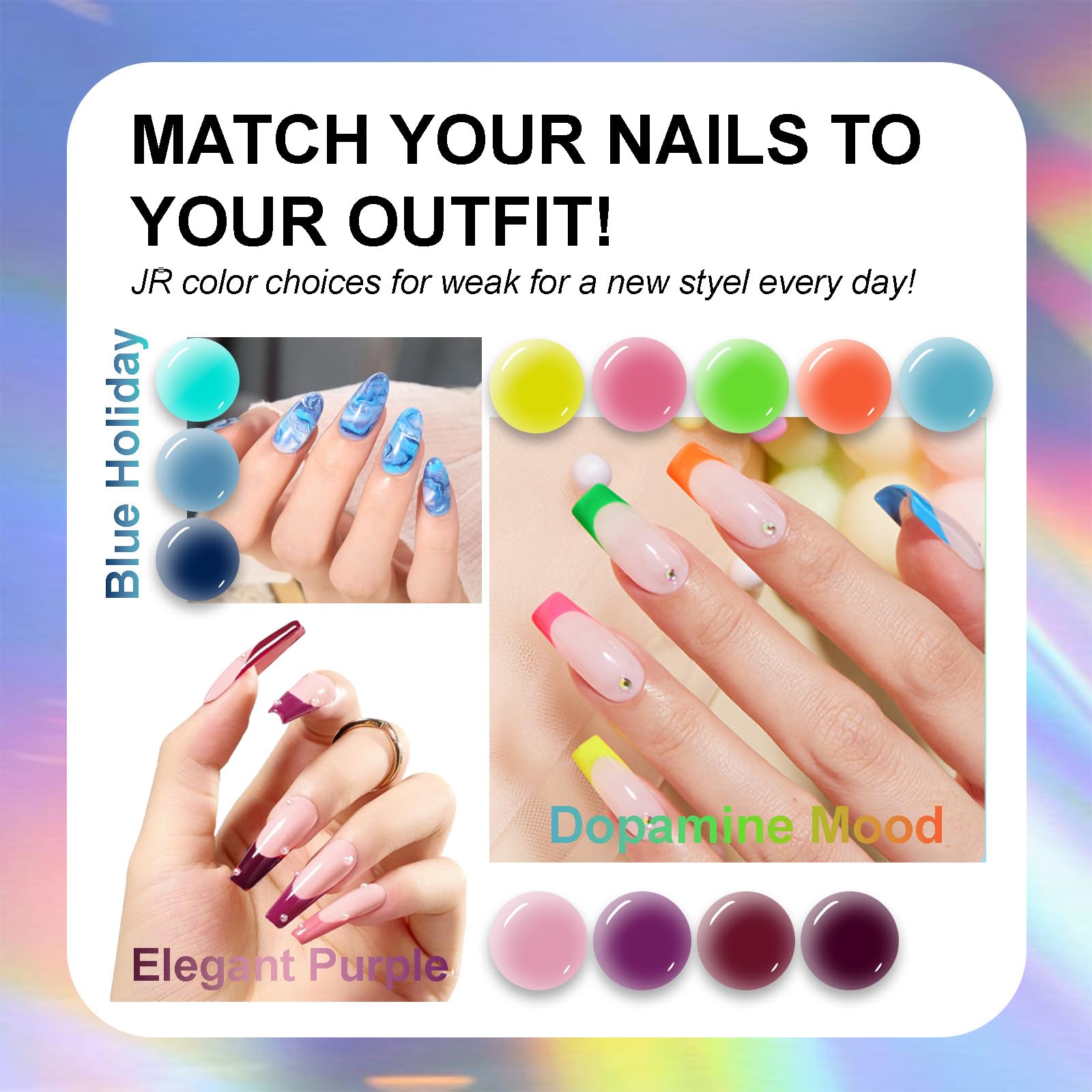 JR gel polish curing under LED lamp for quick, glossy results.