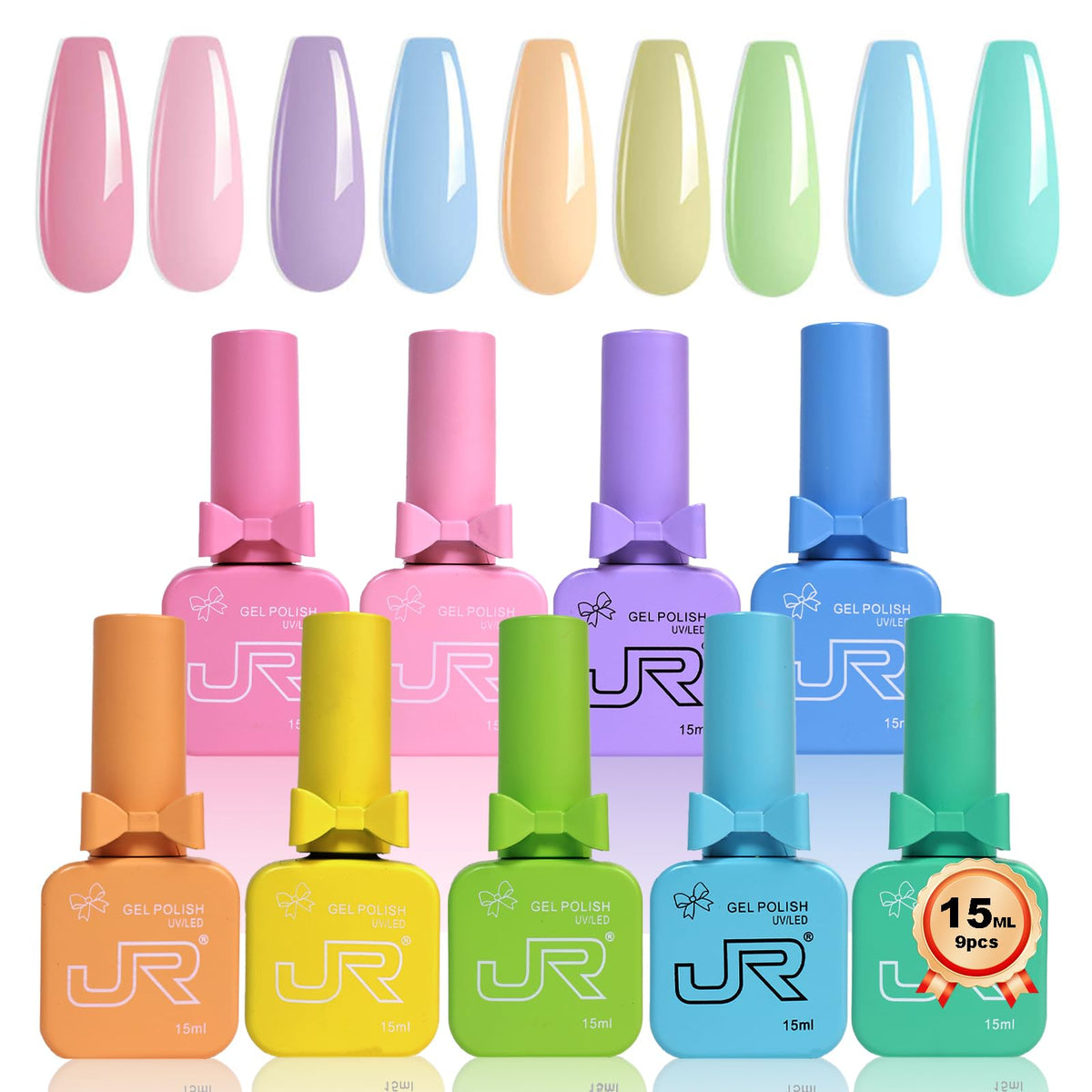 JR gel nail polish set in macarons colors for a vibrant, long-lasting manicure