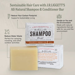 J.R.LIGGETT'S 3-pack shampoo and conditioner bars on shelf.