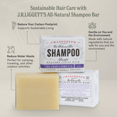 Bathroom scene featuring J.R.LIGGETT'S Shampoo Bar during daily routine.