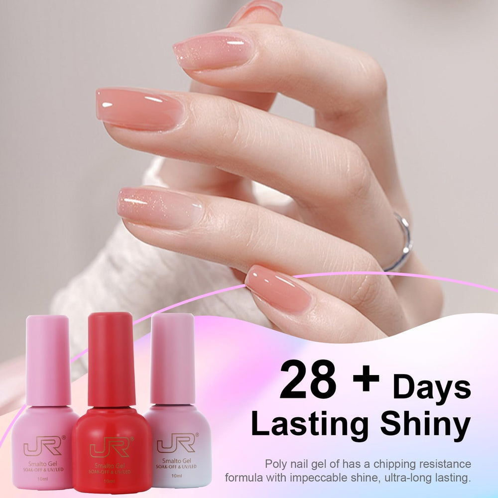JR gel polish finish lasts up to three weeks with proper care