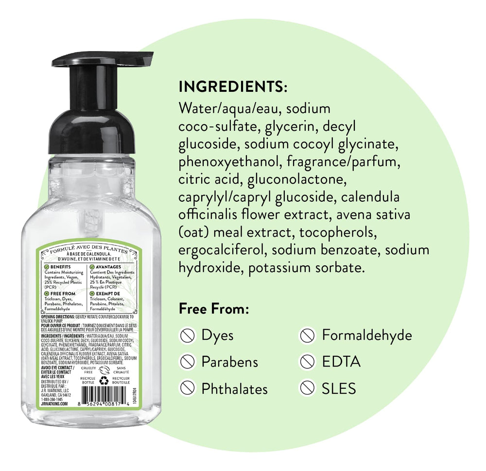 J.R. Watkins bottle label detail highlights Aloe & Green Tea fragrance.