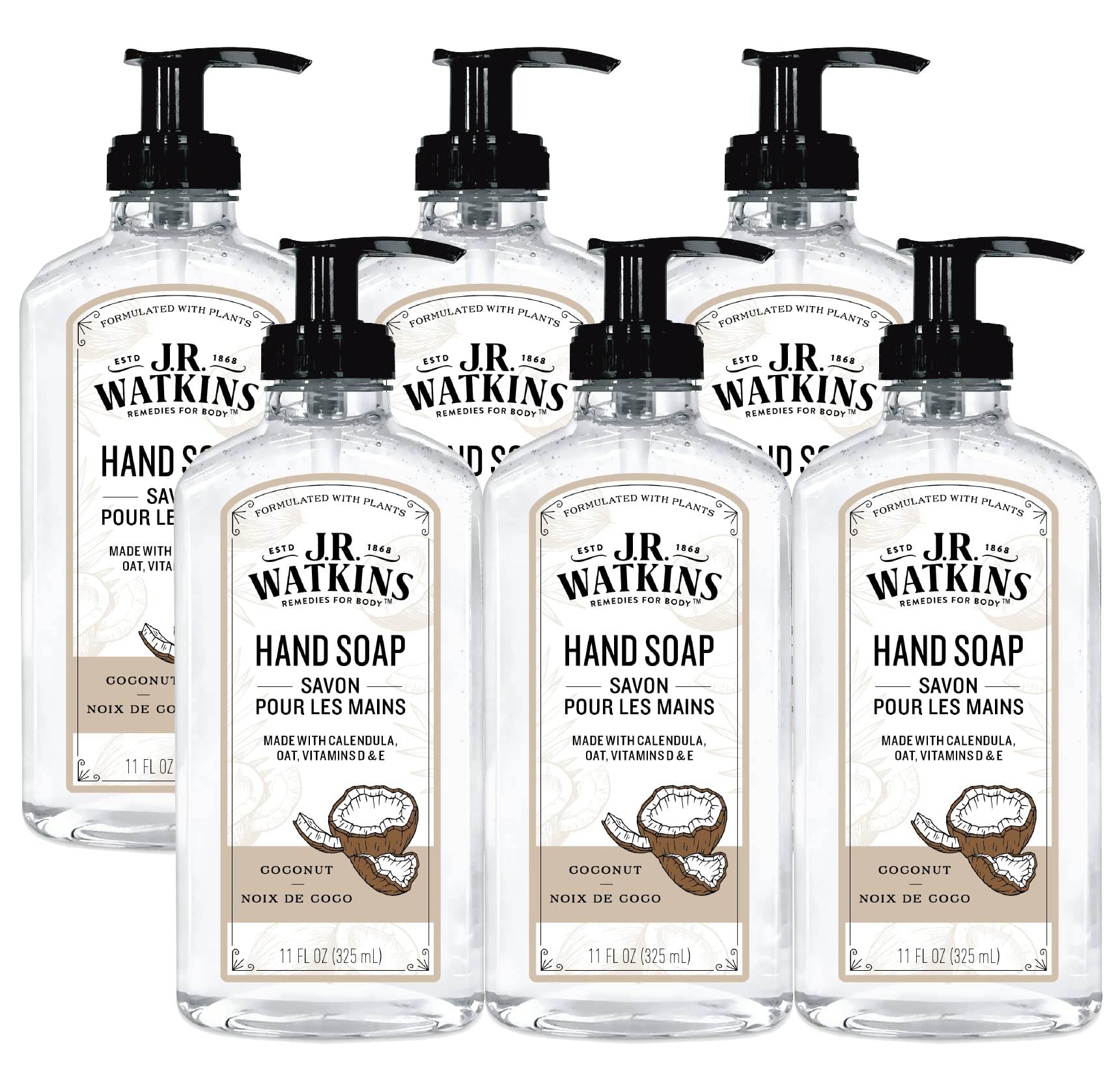 JR Watkins gel hand soap coconut bottle shows gentle cleansing without drying skin