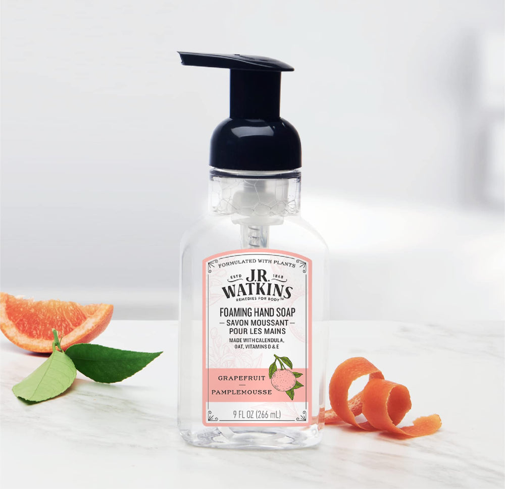 Cruelty-free label on J.R. Watkins Grapefruit foaming hand soap.