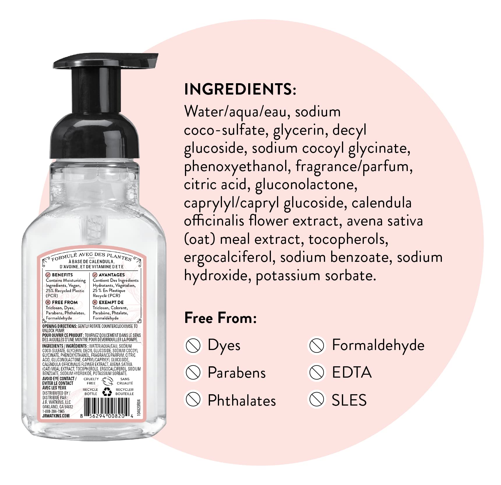 USA-made J.R. Watkins Grapefruit foaming hand soap bottle.