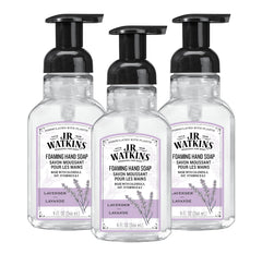 J.R. Watkins lavender foaming hand soap bottle with pump for gentle cleansing