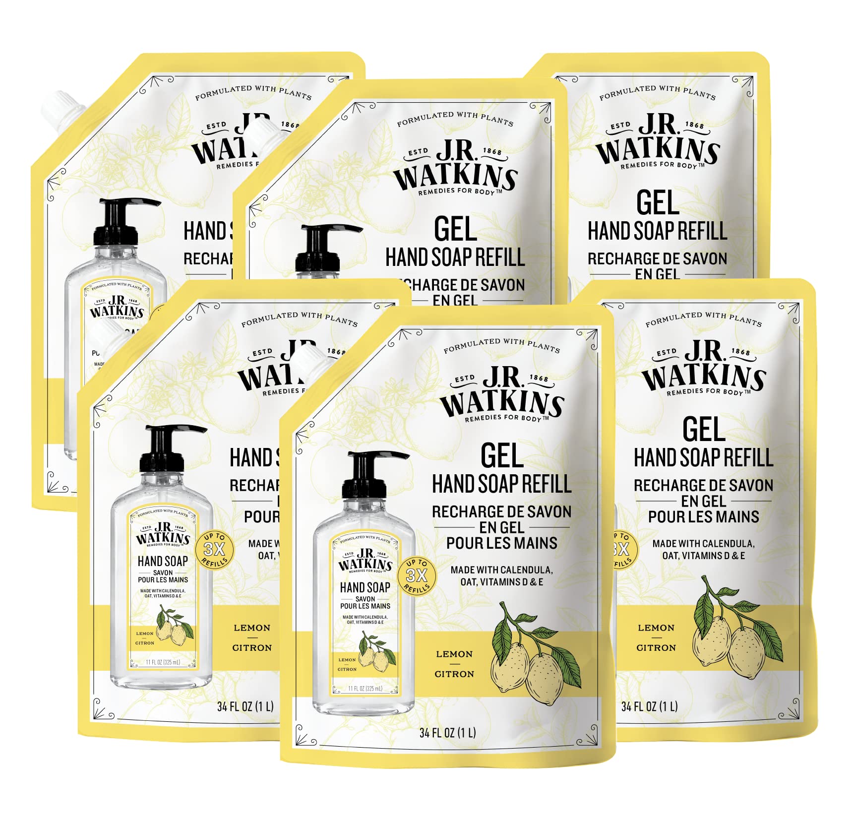 J.R. Watkins lemon hand soap refill pouch for easy bottle refills