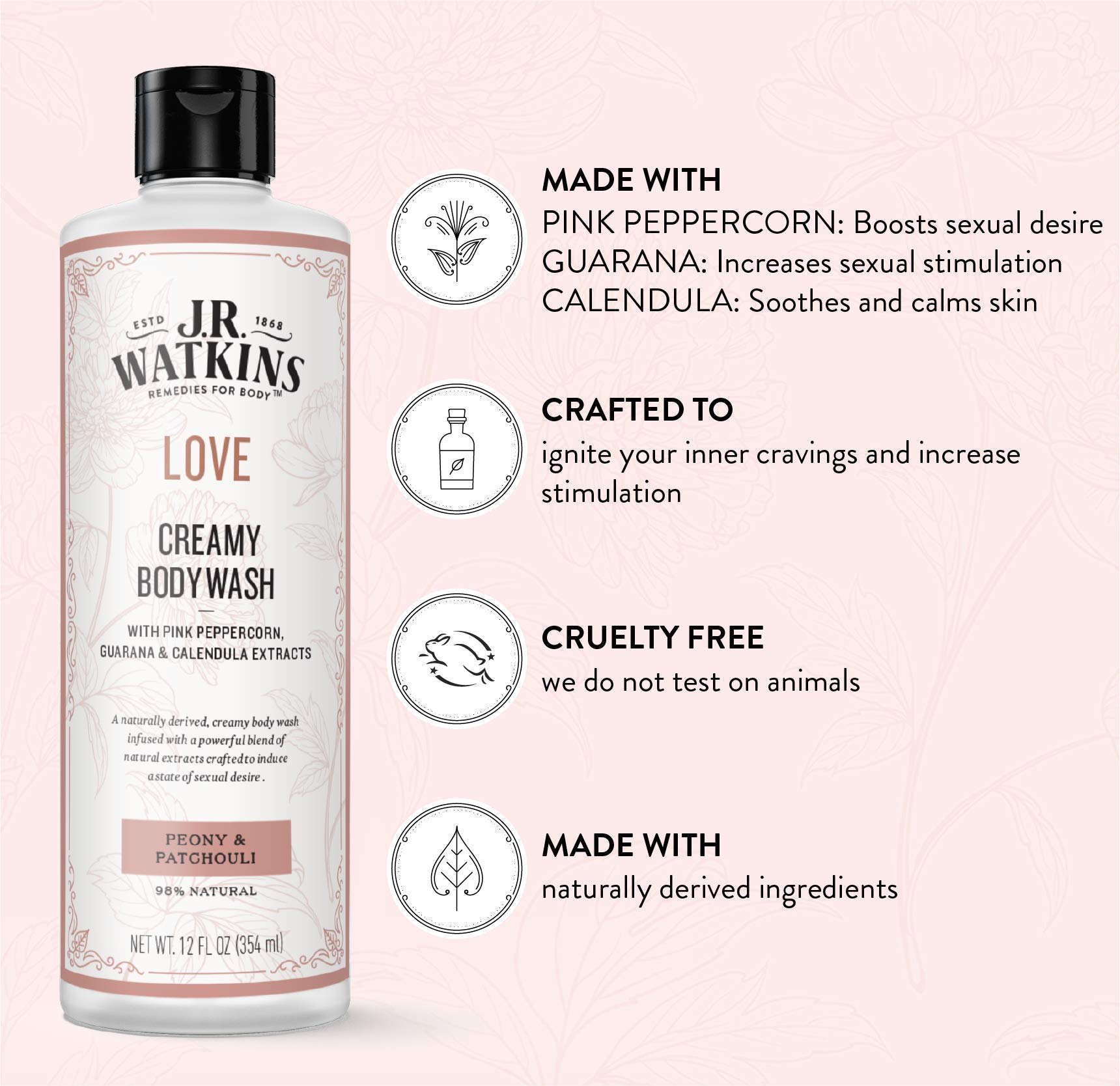 J.R. Watkins Love Creamy Body Wash rich lather demonstrating daily moisturizing