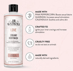 J.R. Watkins Love Creamy Body Wash rich lather demonstrating daily moisturizing