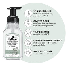 J.R. Watkins moisturizing foam soap closeup highlighting gentle cleansing for soft hands.