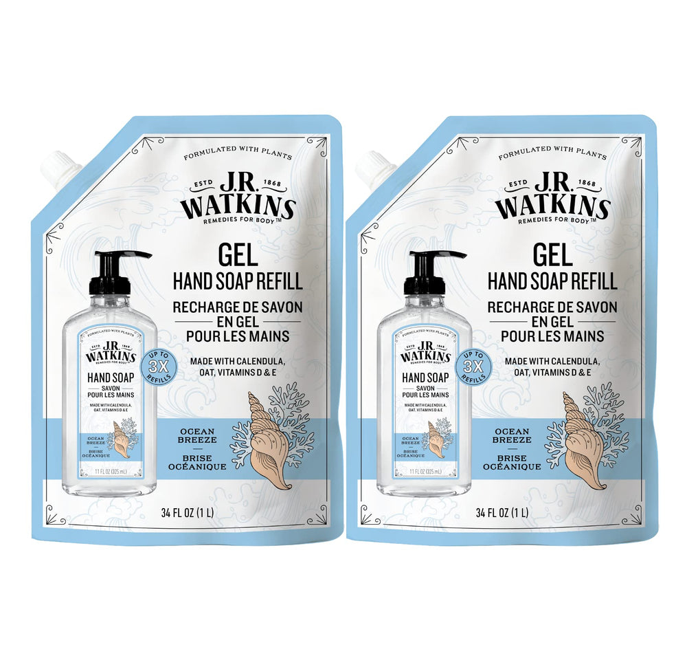JR Watkins Ocean Breeze refill pouch two-pack for easy at-home soap refills.