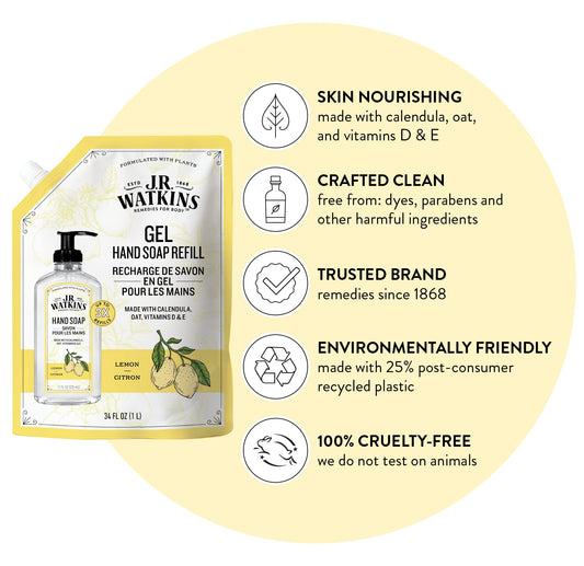 J.R. Watkins USA-made cruelty-free refill pouch for hand soap