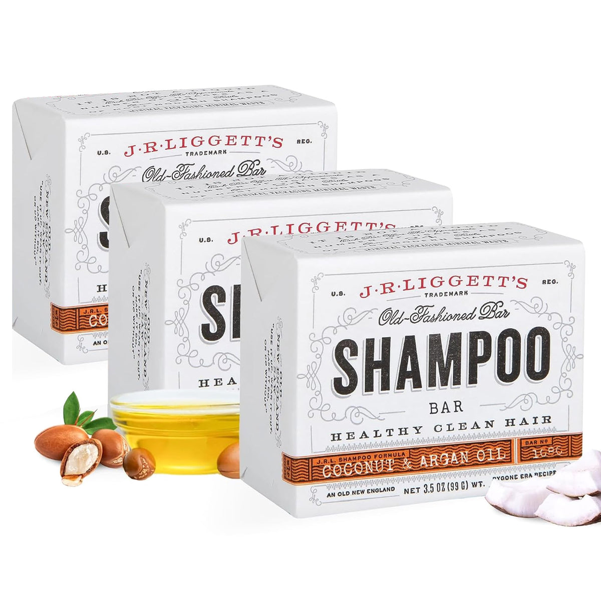 J·R·LIGGETT'S shampoo bar coconut-argan oil delivers natural shine and gentle cleansing.