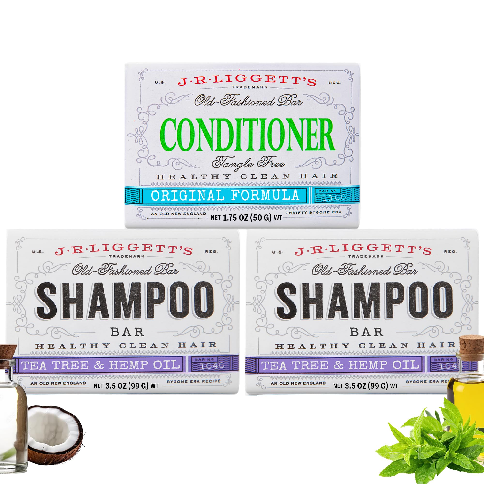 J.R.LIGGETT'S shampoo bar packaging highlights eco-friendly design for travel-ready hair care.
