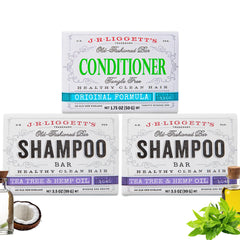 J.R.LIGGETT'S shampoo bar packaging highlights eco-friendly design for travel-ready hair care.