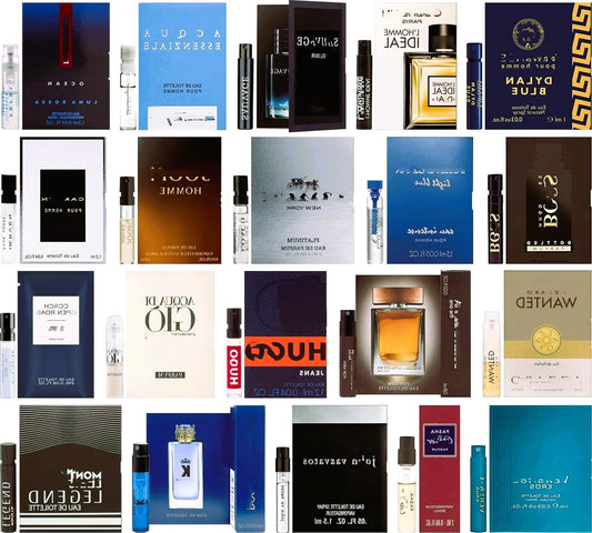 JRoBeauty men's designer fragrance sampler with six vials for travel and scent variety