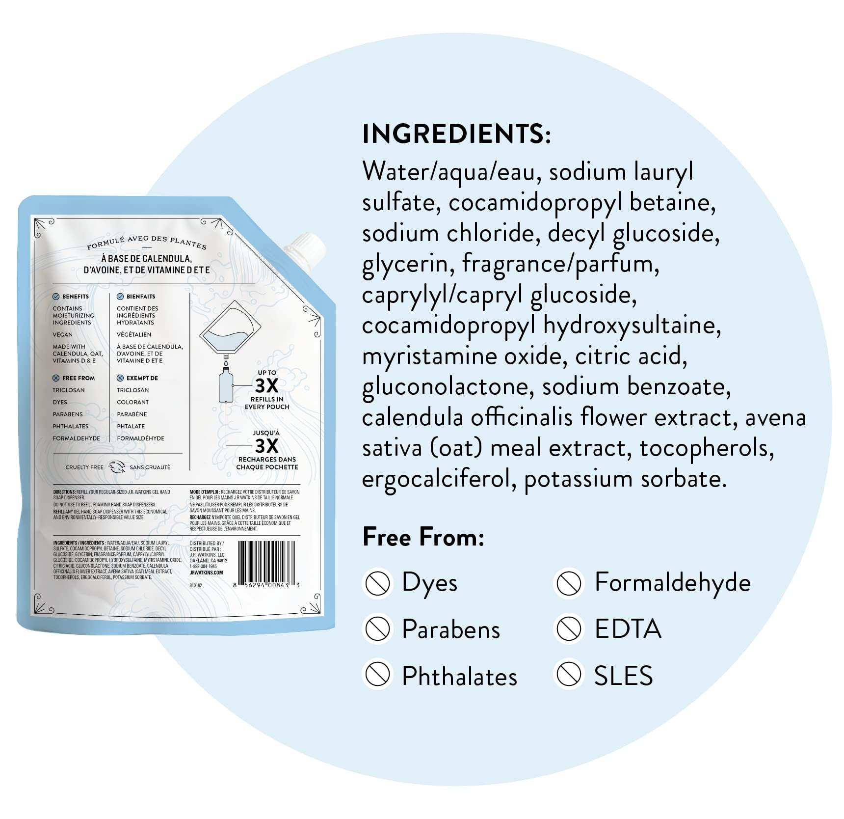 JR Watkins Ocean Breeze plant-based ingredients promoted by the product label.