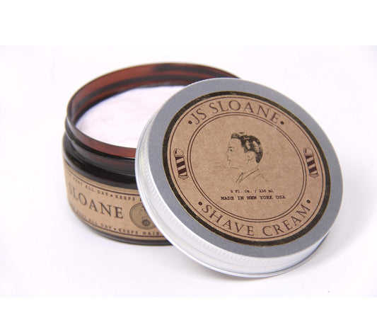 JS Sloane Shave Cream rich lather during application for a smooth, protected shave.