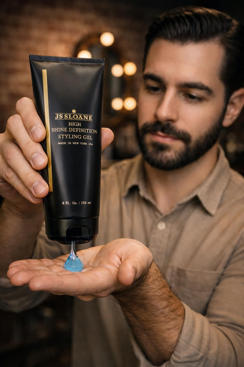 Rinse-out moment with JS Sloane styling gel for quick, clean removal.