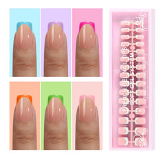 Jsiallye French Tip press-on nails show six colors for quick at-home manicures.