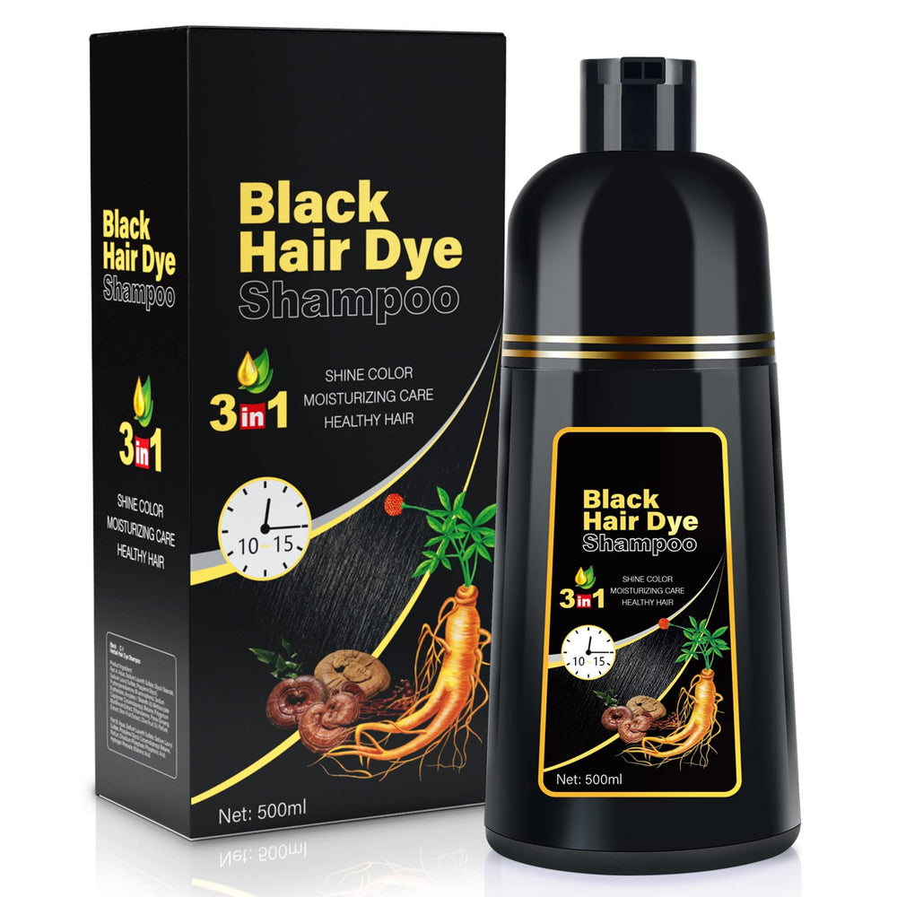 JUANCHI Gray Hair Coverage Shampoo bottle close-up showing sleek packaging and color-coverage benefits.