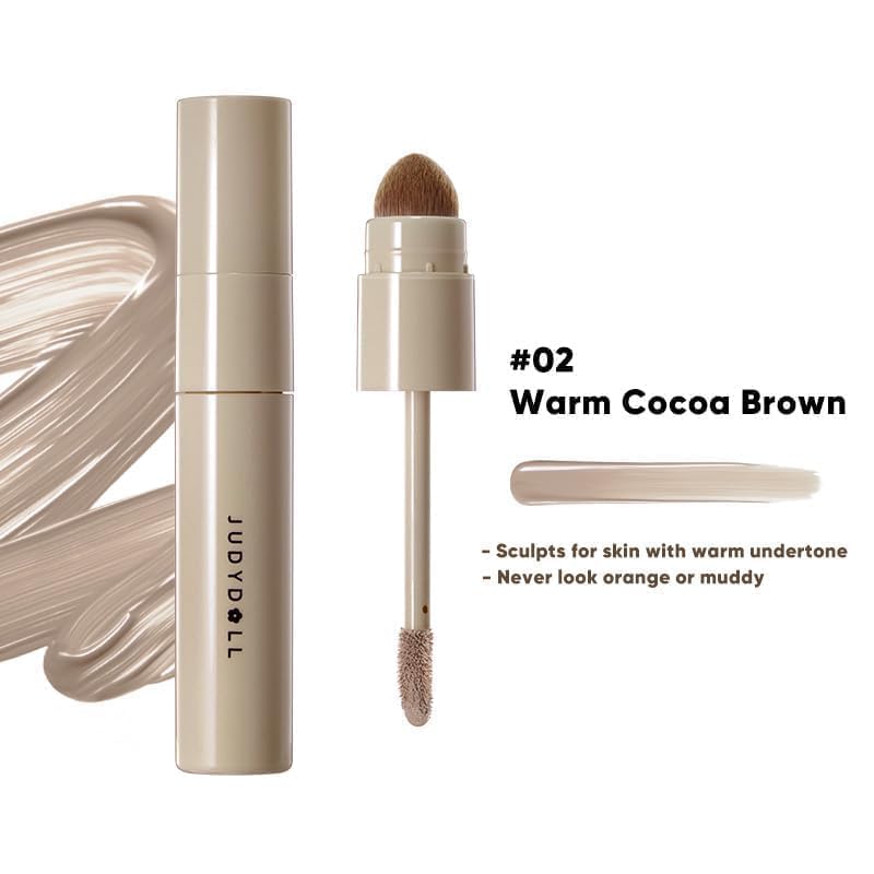 Judydoll liquid highlighter bottle in warm cocoa adds soft glow.