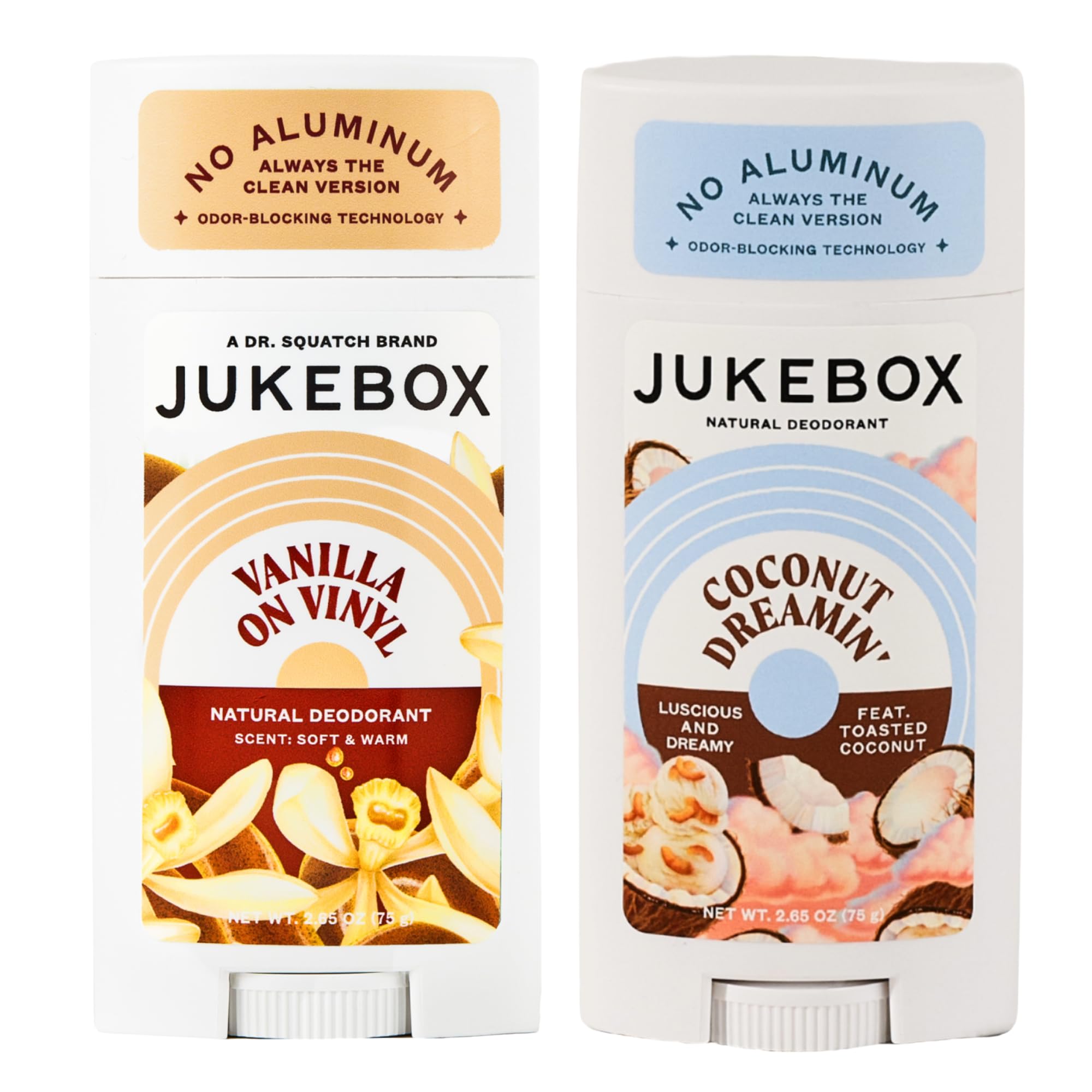 JUKEBOX Coconut Dreamin' deodorant bottle shows long-lasting freshness for active days.