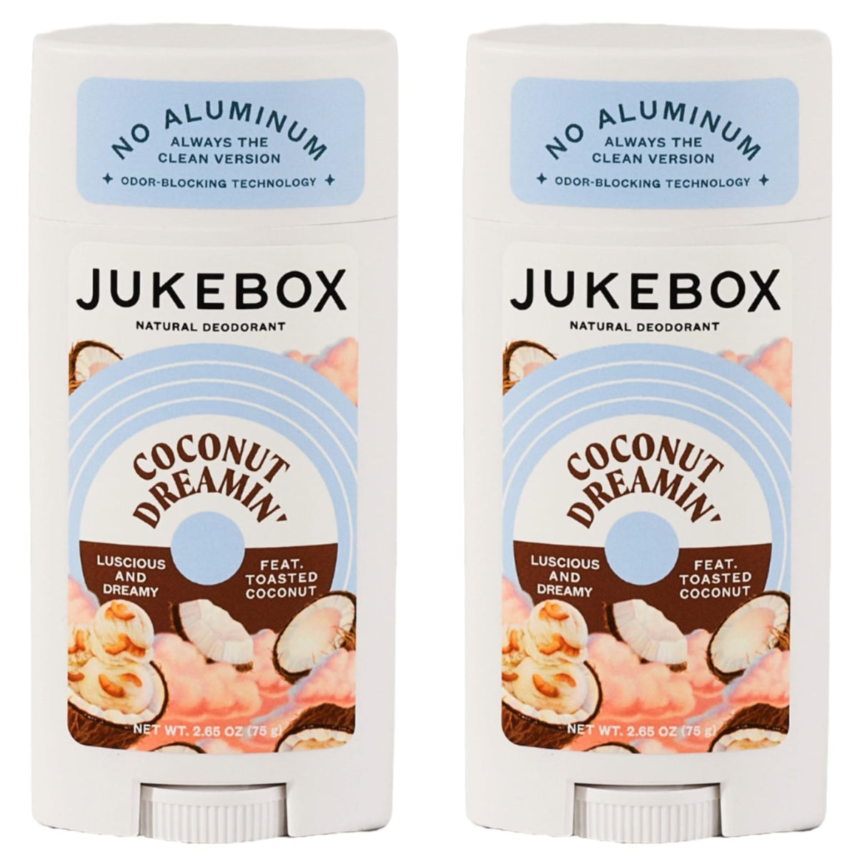 JUKEBOX Coconut Dreamin' deodorant front view with aluminum-free formula for everyday freshness.