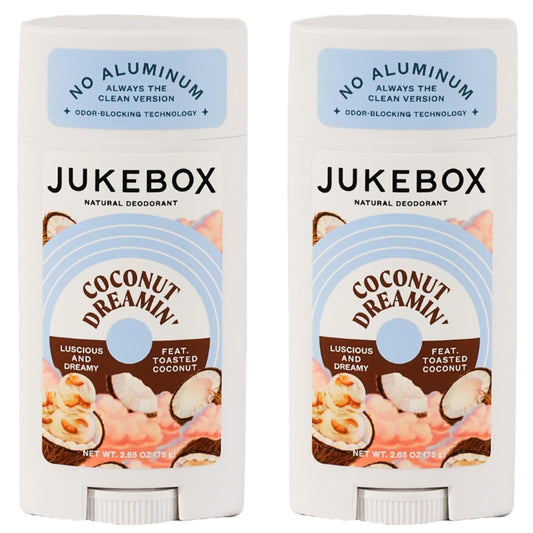 JUKEBOX Coconut Dreamin' deodorant front view with aluminum-free formula for everyday freshness.