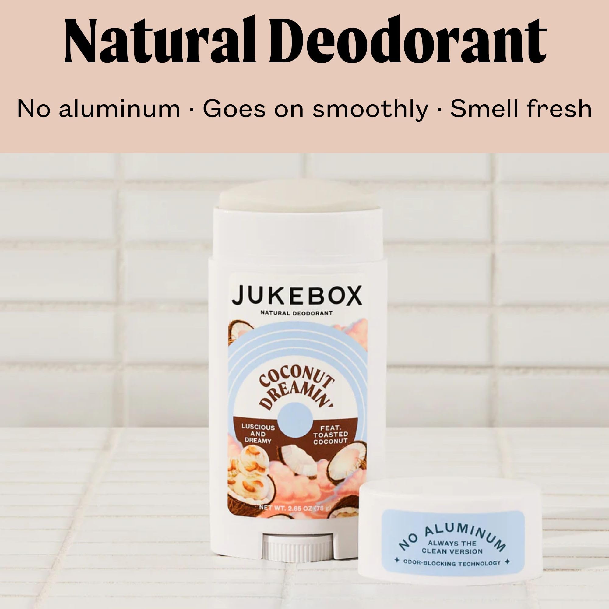 JUKEBOX Coconut Dreamin' ingredients panel featuring Shea Butter and Coconut Oil for skin nourishment.